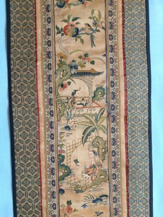 Vintage Chinese Silk Embroidered Textile Panel Wall Hanging - Two Ladies - Birds 3
