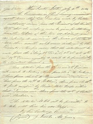 1814 Massachusetts Written Militia Order Revolutionary War General John Brooks
