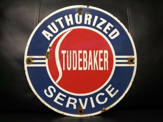 Old Vintage Authorized Studebaker Service Porcelain Metal Sign Gas Oil Dealer