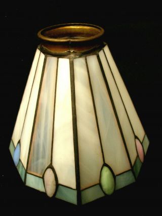 Vintage Leaded Stained Art Deco Glass Lamp Light Shade - 16 Panel - Multi - Color