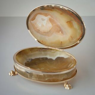 Vintage Onyx Stone Metal Claw Foot Jewelry Trinket Box