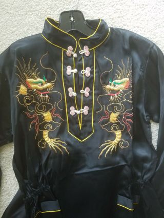 Vintage Wwii Era Japanese Silk Damask Black Pajama Set Embroidered Gold Dragons