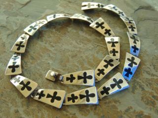 Vintage Mexico Sterling Silver And Black Enamel Cross 16 Inch Necklace - Aar