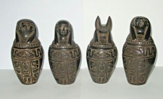 Vintage Egyptian Four Sons Of Horus Gods Black Canopic Jars