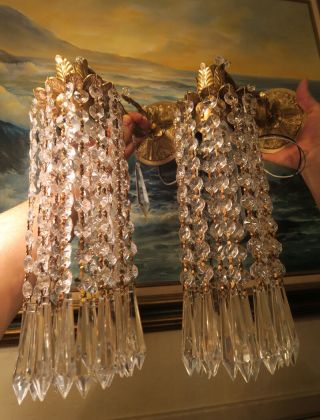 Vintage Sconce French dining room Brass bronze fountain waterfall Crystal lamps 3