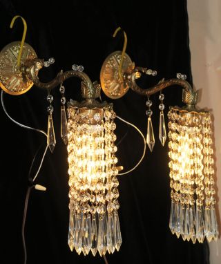Vintage Sconce French dining room Brass bronze fountain waterfall Crystal lamps 5