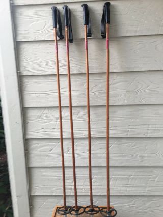 2 Pairs Vintage Bamboo/wooden Ski Poles By Skilom Norway.  53”/1346mm Ships Fast