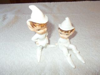 Set Of 2 Vintage Porcelain Pixie Elf Christmas Figurines Hand Painted Japan