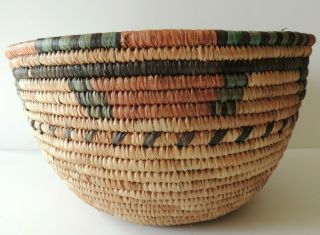Large 10.  5 " Vintage Hausa Tribal Basket Natural Fibers Multi Colors