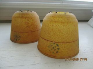 2 Antique Reverse Painted Lamp Shades Frosted Glass Gold Clip - On 3 1/4 "