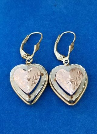Vintage 14k Yellow & Rose Gold Drop Dangle Heart Earrings 2.  2 Grams