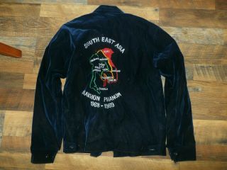 Vintage 1968 - 69 Vietnam War Thailand Blue Crushed Velvet Souvenir Coat Jacket