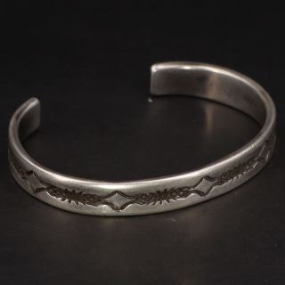 Vtg Sterling Silver - Navajo Nora Tahe Etched Stamped 7 " Cuff Bracelet - 33.  5g