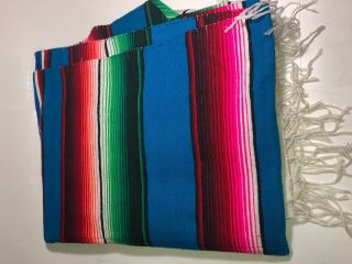 Vintage Mexican Saltillo Serape Wool Blanket Rug Wall Hanging Colorful 82 