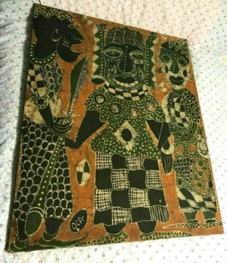 Vintage African Tribal Marriage Ceromony Cloth Tapestry Ola Anco Bilt Wood Frame