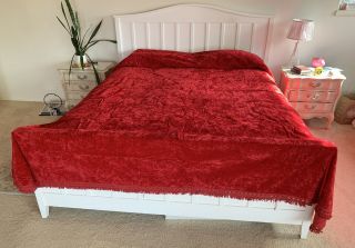 Vintage Dual King Red Velvet Bedspread 116” X 116” W/ Fringe