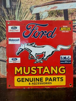 Old Vintage 1968 Ford Mustang Porcelain Enamel Dealership Advertising Sign Parts