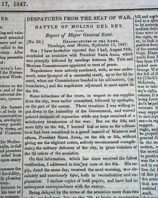 Capture Of Mexico City Gen.  Winfield Scott Mexican - American War 1847 Newspaper