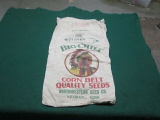 Big Chief Corn Belt Quality Seeds Burlap Bag Keokuk Iowa Old Advertising Indian