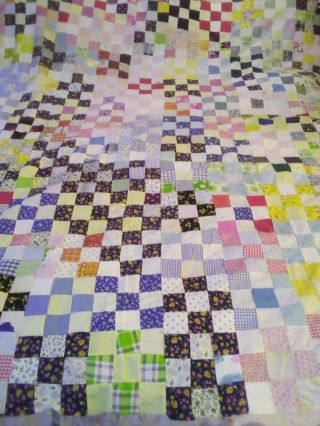 Vintage Hand Stitched 9 Square Quilt Top Cotton Fabric 68 " X 88 "