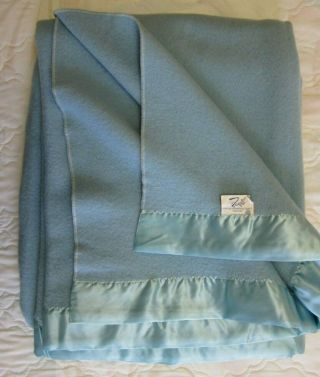 Faribo Blanket 100 Wool Twin 64”x 84” Machine Wash & Dry,  Vintage,  Med.  Blue
