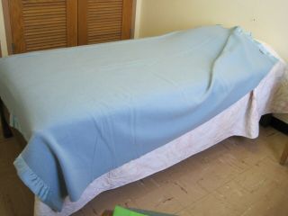 FARIBO Blanket 100 Wool TWIN 64”X 84” Machine Wash & Dry,  Vintage,  MED.  BLUE 2