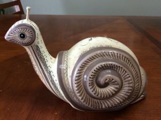 Vintage Sermel Tonala Jal Paper Mache Snail Folk Art Handpainted Signed 3