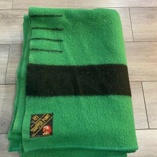 Vintage Trapper Point Wool Blanket 4 Point Green With Black Stripes 85 " X 69 ".  5