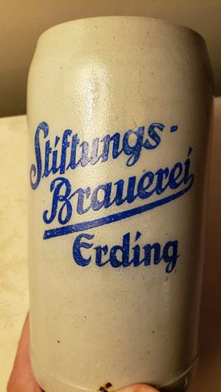 Stiftungs Brauerei Erding 1 Liter German Beer Stein Mug Stoneware - Small Chips