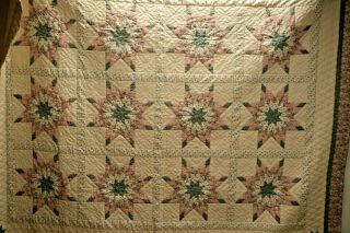 Q 3,  Vintage Quilt,  Hand Quilted,  Star Variation,  63 X 78 in.  1980 ' s 2
