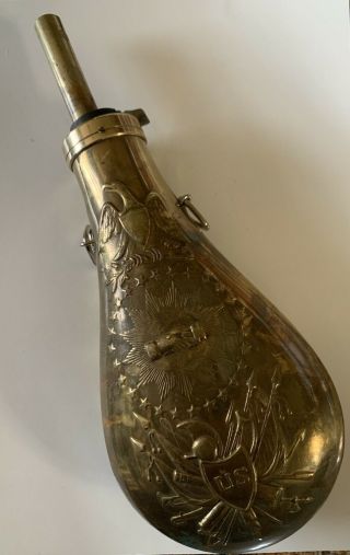 Civil War Era Brass Us Military Powder Horn Flask
