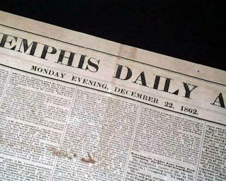 Rare Confederate Memphis Tn Tennessee In Jackson Ms Civil War 1863 Old Newspaper