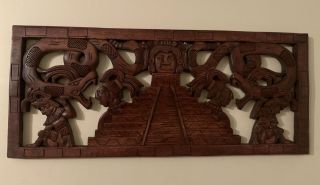 Aztec Wood Hanging Mayan Carving Wooden Art Wall Plaque Wall Decor App 28”x12”