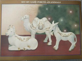 Vintage Jade Porcelain Nativity Bon Ton Set Of 3 Animals - Camel,  Donkey,  Cow W/box