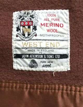 Vintage John Atkinson West End Merino Wool Blanket Moth - Proofed 86 X 71 England