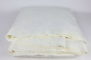 Vintage Large White Woven Acrylic Satin Nylon Trim Blanket 70 " X 88” Made In Usa