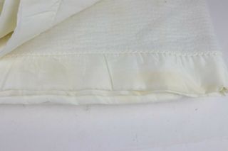 Vintage Large White Woven Acrylic Satin Nylon Trim Blanket 70 