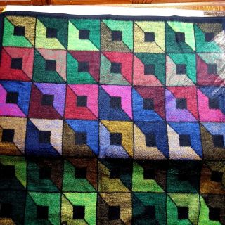 Vintage Biederlack Blanket Usa Geometric Pattern Reversible 56x79 Inches