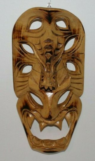 Wood Tribal Mask Hand Carved Solid Wood Devil Mask Decor (13 " Tall)