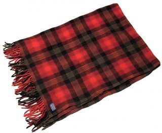 1960s Pendleton Virgin Wool Throw Camp Blanket Red Plaid Fringed Usa Vtg 50”x74