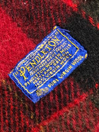 1960s Pendleton Virgin Wool Throw Camp Blanket Red Plaid Fringed USA VTG 50”x74 2