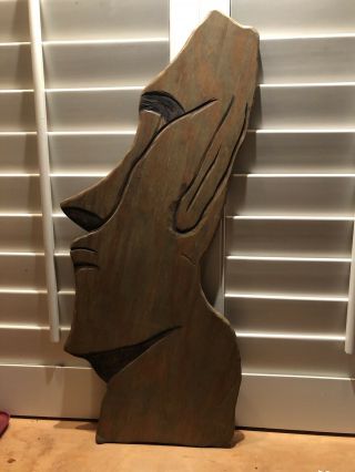 Large “30” Hand Carvedwooden Easter Island Miao Head By Tiki Hanna Tiki Bar Mug