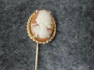 Vintage 14k Yellow Gold Cameo Stick Pin With Rope Edge
