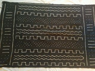 Authentic African Handwoven Black And White Mud Cloth Fabric 61 " By 40 "