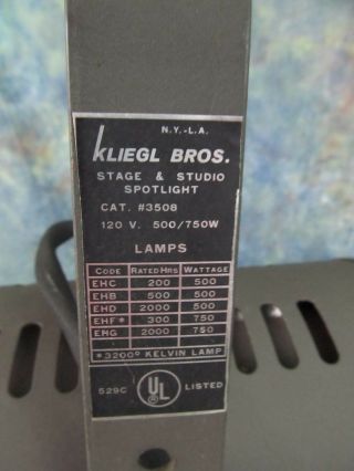 Vintage Kliegl Studio Light 500 Watt Fresnel Spot to Flood No.  3508 2