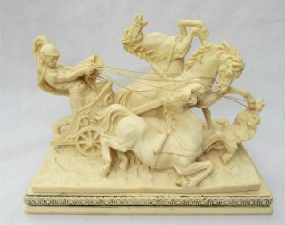Signed A.  Santini Vintage Roman Chariot Fallen Horses Sculpture Statue Italy