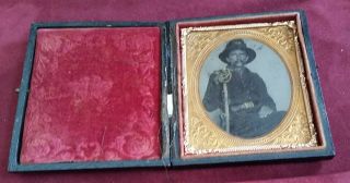 Civil War Tintype Soldier Armed Captain I.  D.  45th Ohio Infantry