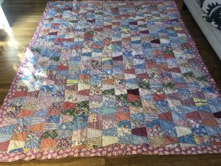 Vintage Patchwork Quilt Pretty Vintage Fabrics,  Hand Quilted 90x76