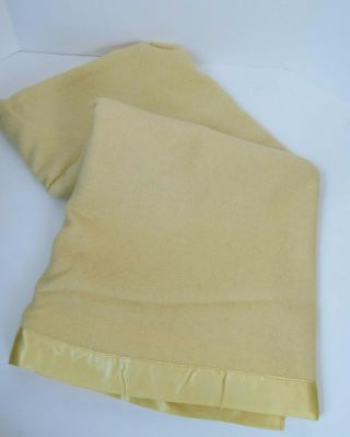 Vintage Wool Blanket Yellow Gold Satin Trim Binding 66 " X 76 " Twin Full O