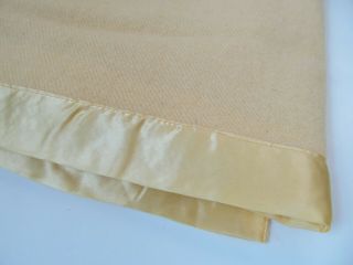 Vintage Wool Blanket Yellow Gold Satin Trim Binding 66 